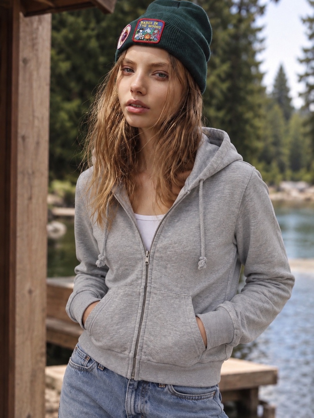 NWOT John Galt Brandy Melville Light Heather Gray Zip-Up Hooded Sweatshirt OS